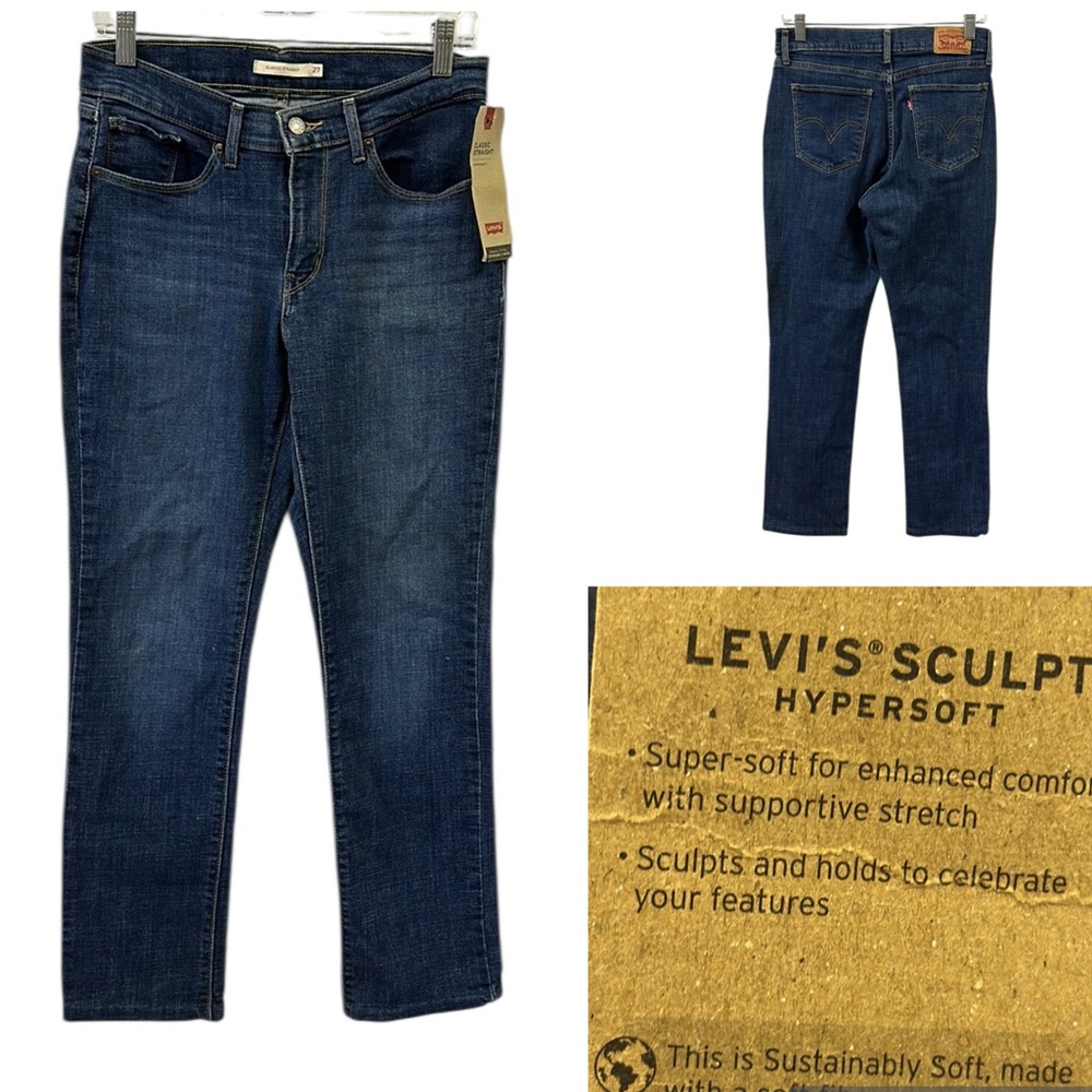 Levis Sculpt Classic Straight Leg Denim Mid Rise Blue Jeans Cotton Blend Size 27 - Picture 5 of 11